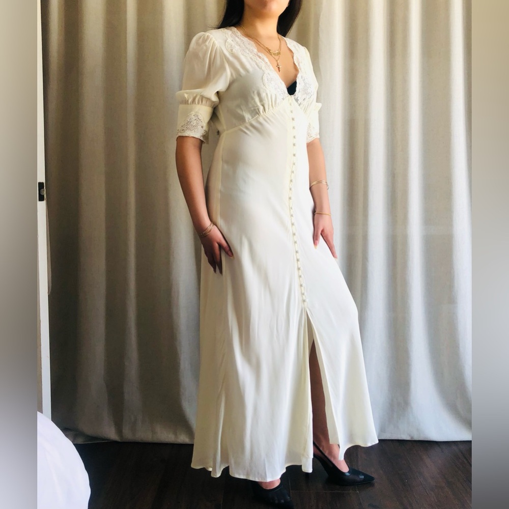 RIXO Bridal ‘Simone” Lace & Embroidered Cream Maxi Dress - Picture 3 of 13
